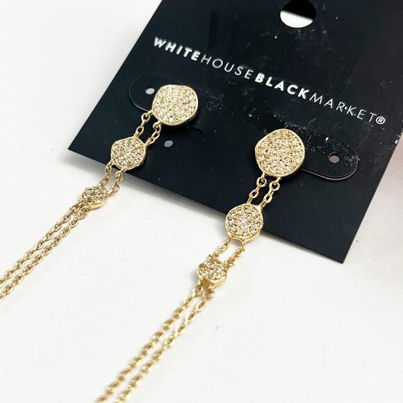NEW White House Black Market WHBM Gold & Crystal Drop Earrings - Picture 3 of 5